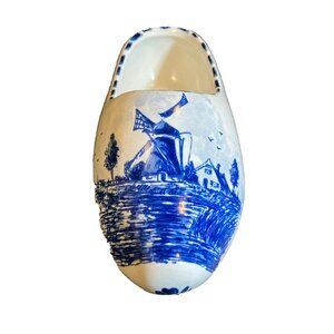 Delft Blauw Blue Shoe Clog Figurine Windmill 7" Hand Painted Holland